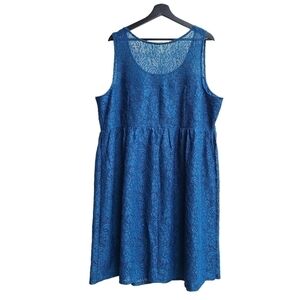 Lace Lane Bryant Blue Midi Dress Plus Size 20 Sheer Neckline Sleeveless